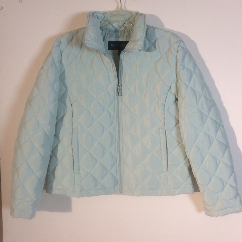 Kenneth Cole Reaction Light Green Mint Quilted Down Puffer Coat Full Zip Jacket